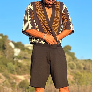 Mens Boho Kimono, Geo KIimono-Style Jacket, Short Sleeve Kimono for Him, Festival Outfit, Hipster Rave Man Jacket, Unisex Beach Cover Up zdjęcie 3