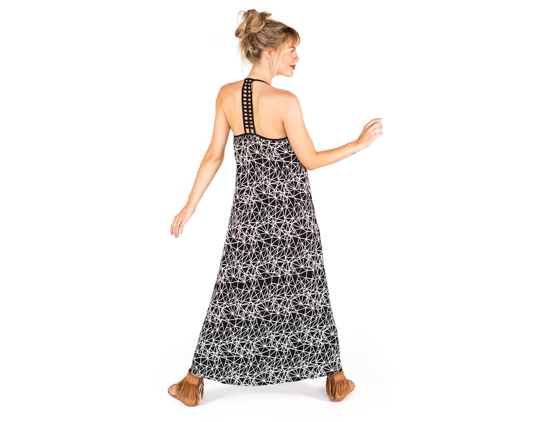 Casual Halter Maxi Dress for Women, Geometric Maxi Dress, Long