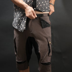 Cyberpunk Harem Pants, Mens Festival Pants, Mens Boho Clothing, Brown Cargo Shorts, Brown Harem Pants, Rave Pants, Steampunk Shorts Pants