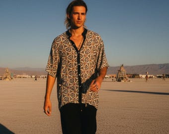 Uniek modal button-up shirt met print - festivalhipsterstijl