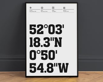 Personalised Housewarming, Coordinates Print, Typography Posters, Special Customised Gifts