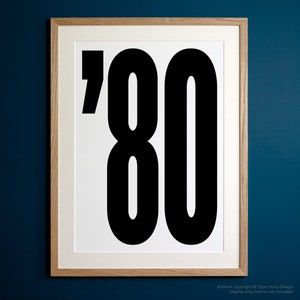 Year Typography Prints, Birthday Numbers, Customise with Your Date, 1980