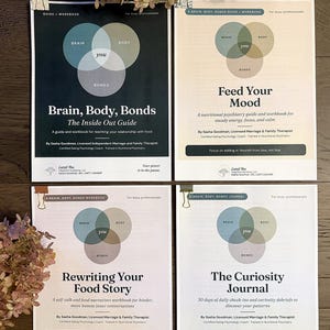Paquete de cuadernos de trabajo sobre alimentación emocional, diario de alimentación consciente y estado de ánimo, guía de psiquiatría nutricional, PDF imprimible para terapeutas