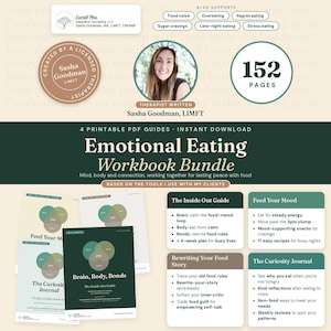 Emotional Eating Workbook Bundle, Mindful Food and Mood Journal, Nutritional Psychiatry Guide, Therapist Printable PDF image 1