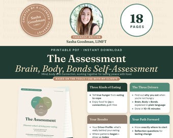 Emotional Eating Self-Assessment by a Therapist, Printable Food and Mood Workbook, Mindful Quiz, Digital Download PDF