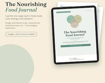Ausdruckbares Ernährungstagebuch, Nährendes Stimmungs- und Hungerprotokoll von einer Therapeutin, PDF-Tracker für achtsames Essen und Flüssigkeitszufuhr