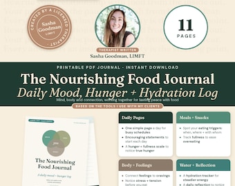 Food Journal Printable, Nourishing Daily Mood and Hunger Log by a Therapist, Mindful Eating Hydration Tracker PDF