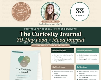 Food Journal Printable, 30-Day Emotional Eating and Mood Tracker by a Therapist, Mindful Daily Check-In PDF