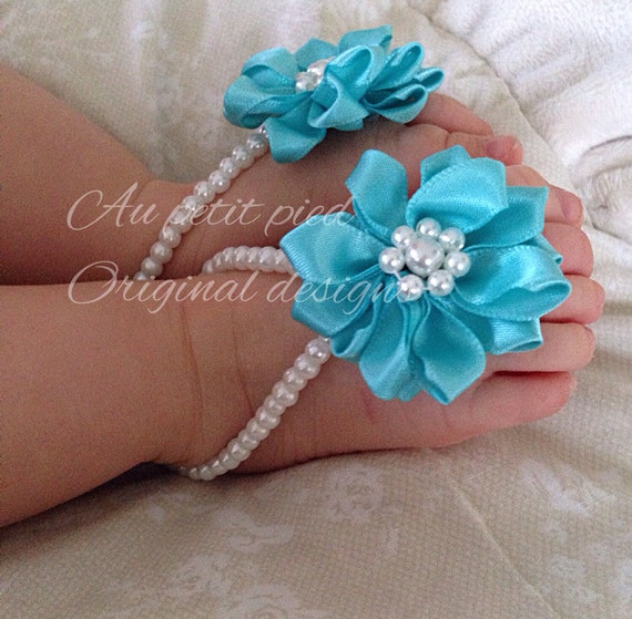 Aqua blue Baby barefoot sandalstoddler barefoot | Etsy