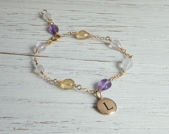 Personalized Gemstone Bracelet • Energy Protection, Strength, Healing • Natural Gemstones • gift for child •initial jewelry
