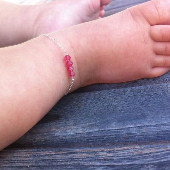 baby ankle bracelet pink baby bracelet birthstone jewelry Etsy