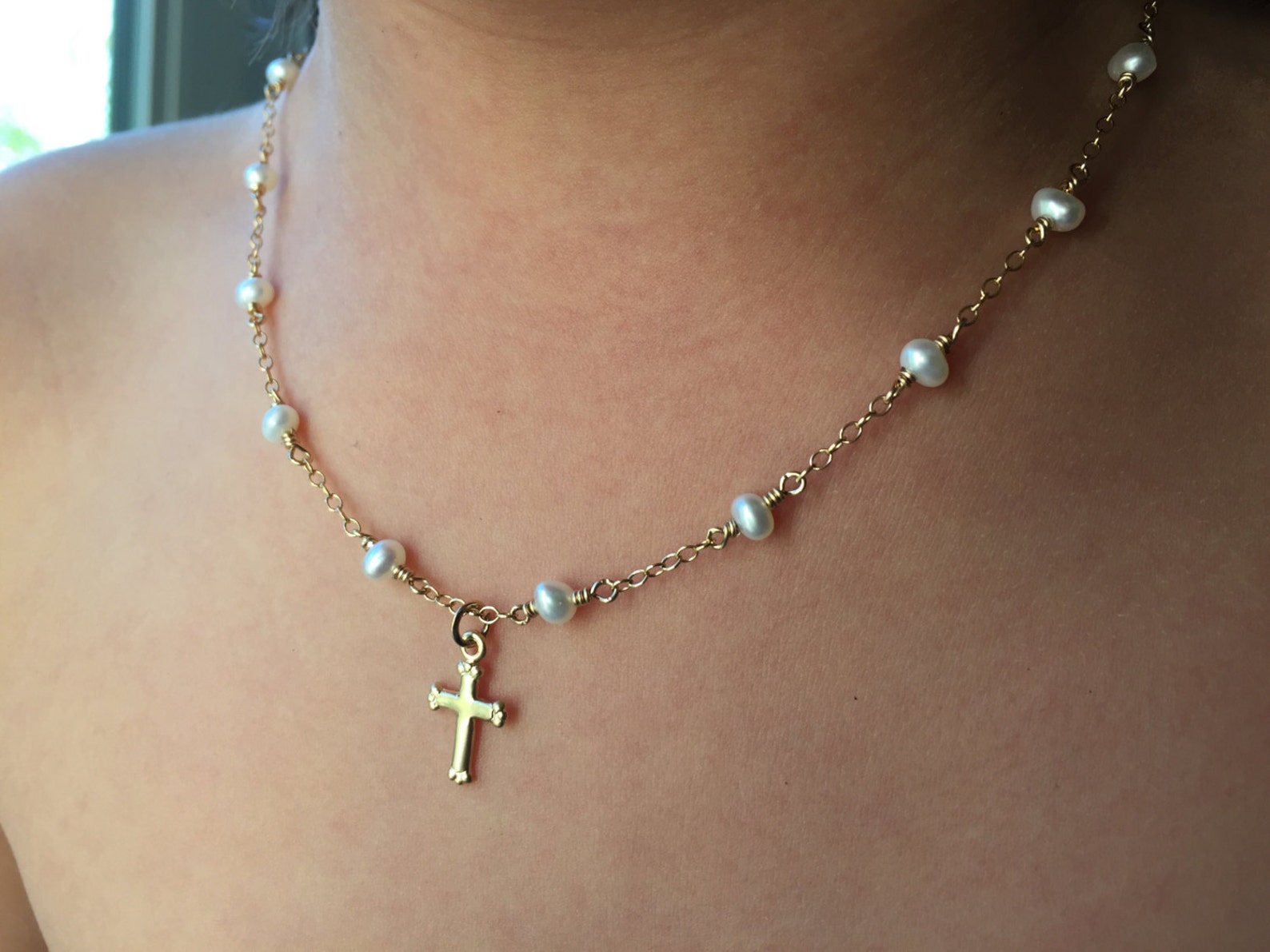 Baby Cross Necklacebaby Baptism Necklacededication Etsy