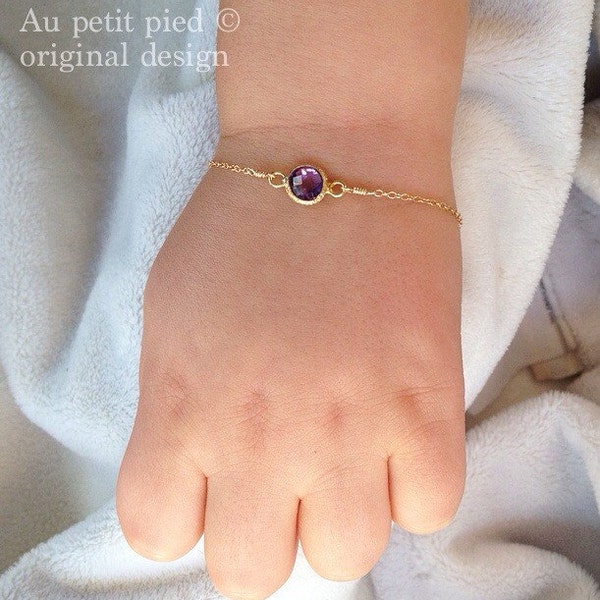 Birthstone jewelry for baby and child, personalized gift for child,amethyst February birth month bracelet, little girl gift ideas