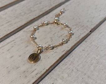 Personalized pearl baby bracelet-initial bracelet-baby shower gift-baby girl-toddler bracelet-baby naming -charm bracelet-little girl gift