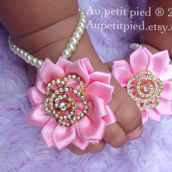 Baby barefoot sandals,baby shoes,newborn, photo prop,toddler sandals,children sandals,baby girl gift,pink baby shoes,girl gift,pageant shoes