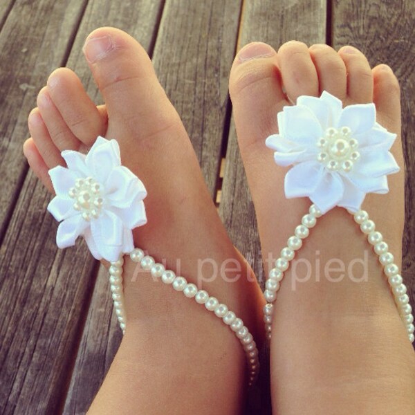 Baby barefoot sandals , baby girl, baby shoes ,baby jewelry ,baptism ,christening gift, baby shower gift , white baby barefoot sandals