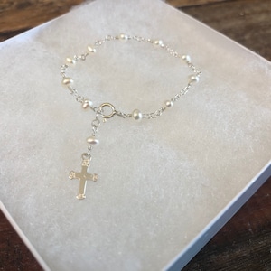 Sterling Silver Cross Baby Bracelet - Child Bracelet - Tiny Cross Bracelet with Pearl - Girl Jewelry - Newborn Baptism Gift - Infant Gift