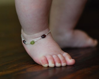 baby ankle bracelet,  baby girl, baby boy, bracelet , baby shower gift, birthstone jewelry, baptism gift, christening gift , baby jewelry