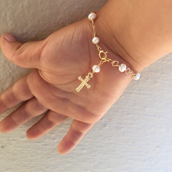 Baby baptism bracelet-christening gift-baptism gift-newborn jewelry-toddler bracelet-cross jewelry-baby jewelry-rosary