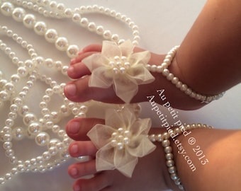 baby barefoot sandals -baby foot jewelry,christening gift,pearl barefoot sandals,baptism gift-baby shower gift - baby barefoot sandals-girls