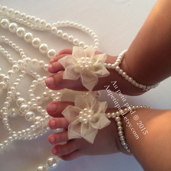 baby barefoot sandals -baby foot jewelry,christening gift,pearl barefoot sandals,baptism gift-baby shower gift - baby barefoot sandals-girls