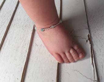 Aquamarine baby ankle bracelet-toddler ankle bracelet, baby boy gift,newborn bracelet,child bracelet-child anklet-baby bracelet-infant
