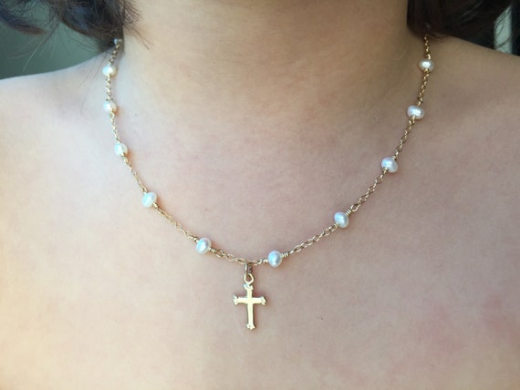 Baby cross necklaceBaby baptism Necklacededication | Etsy