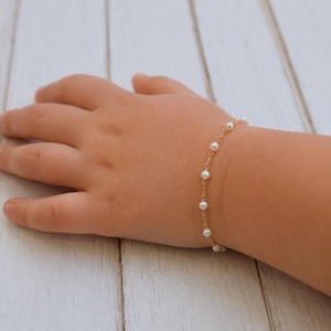 Gold and pearl baby bracelet-gold baby bracelet-baby shower gift-baby girl gift- toddler bracelet-christening gift-baptism gift-keepsake