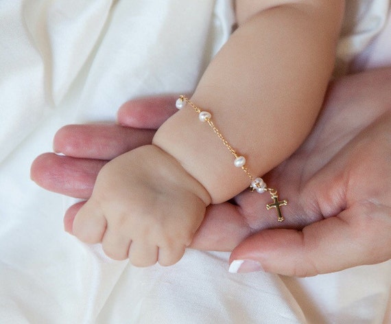 Christening Gift for Baby Girls Boys Infant Baptism Keepsake Pearl Bracelet  With Cross Sterling Silver Newborn Religious Jewelry for Kids - Etsy