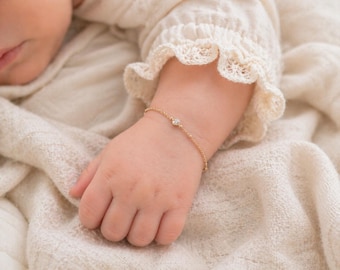 Gold Baby Bracelet, Personalized Initial Bracelet, 14k Gold Filled, Baby Girl Gift, Toddler Bracelet, Minimalist Pearl Bracelet, Custom Size