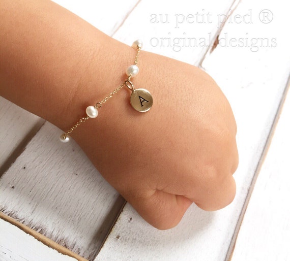 Personalized Initial Bracelet for Kids, Baby Bracelet, Baby Birthday Gift,  Baby Shower Gift, Flower Girl Gift, Baby Birthstone Bracelet - Etsy