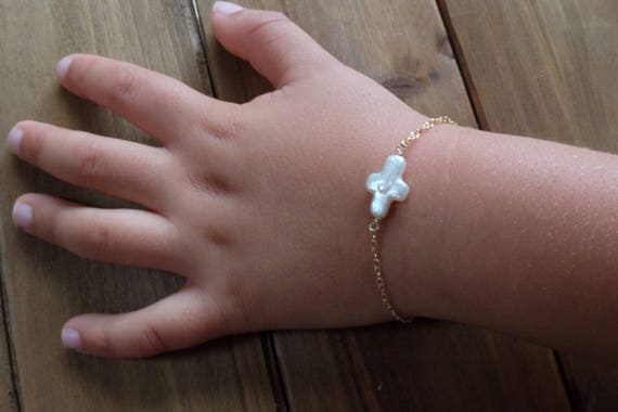 Baby Baptism Bracelet with Cross – Christening Gift, Godchild Gift, Dedication Jewelry, Easter gift