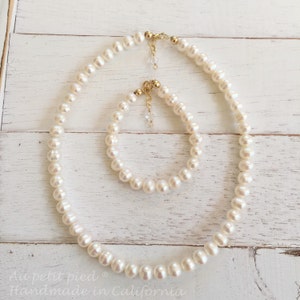 Toddler Pearl Necklace and Bracelet Set – Freshwater Pearls for Baby Girl, First Jewelry Gift, Flower Girl Necklace, Photo Prop Keepsake