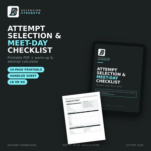 Powerlifting Meet Day Checklist PDF + Attempt Calculator Excel | Warm Up Planner | Meet Prep Attempt Selection | Digital Download