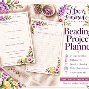 Beading Project Planner Printable PDF, Bead Inventory, Bracelet Project Journal, A4 and US Letter