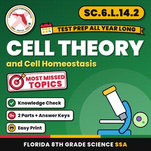 Cell Theory and Cell Homeostasis Worksheets, Florida 8th Grade Science Test Review, SC.6.L.14.2 SC.6.L.14.3, Printable Middle School Science image 1