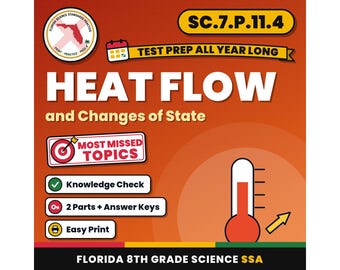 Heat Flow and Changes of State Worksheets, Florida 8th Grade Science Test Review, SC.7.P.11.4 SC.7.P.11.1, Printable Middle School Science