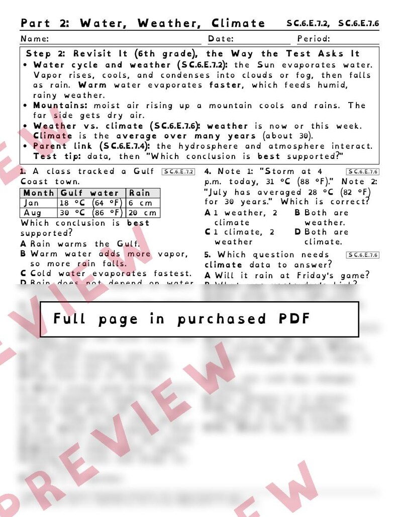 Earth's Spheres Weather and Climate Worksheets, Florida 8th Grade Science Test Review, SC.6.E.7.4 SC.6.E.7.2 image 3