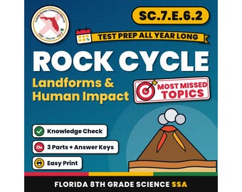 Rock Cycle Landforms and Human Impact Worksheets, Florida 8th Grade Science Test Review, SC.7.E.6.2 SC.6.E.6.1
