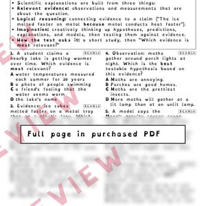 Werkbladen over hoe wetenschap bewijs en redenering verandert, Florida 8e klas wetenschapstoets review, SC.6.N.2.2 SC.7.N.1.6 afbeelding 2
