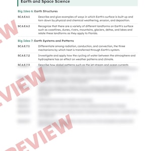 6th Grade Florida Science Standards List, Middle School NGSSS Benchmarks Printable, Lesson Planning, Teacher Binder, 6th Grade Science image 3