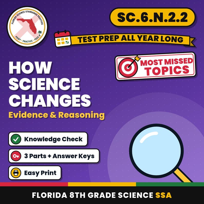 Nature of Science Bundle, Florida 8th Grade Science Test Review Worksheets, Grades 6-8, Printable Middle School Science, 5 Knowledge Checks image 4