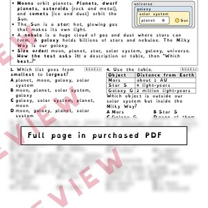 Our Place in Space Galaxies and Light-Years Worksheets, Florida 8th Grade Science Test Review, SC.8.E.5.3 SC.8.E.5.1 image 2