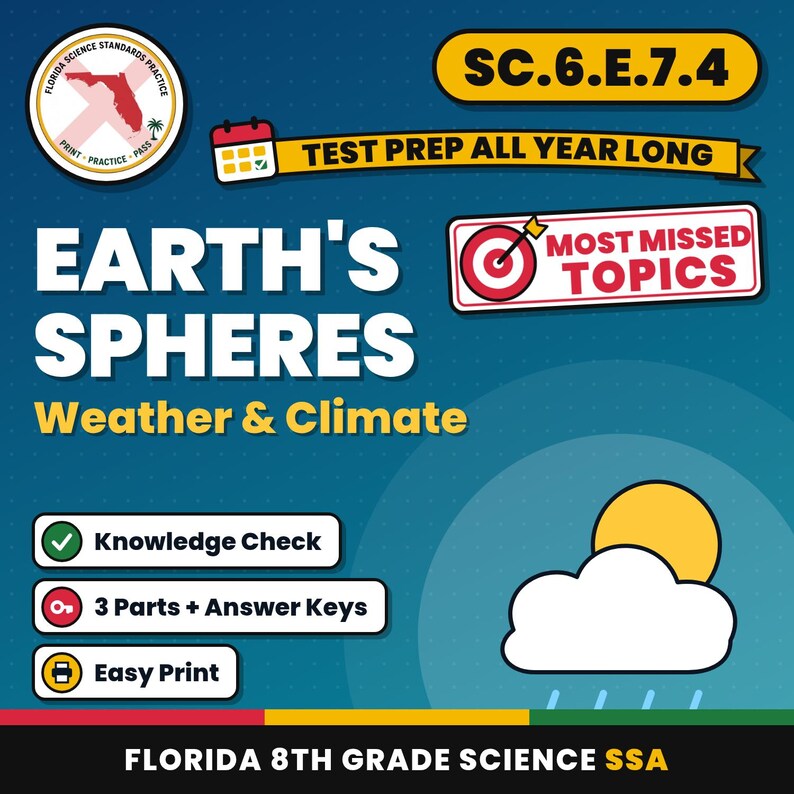 Earth and Space Science Bundle, Florida 8th Grade Science Test Review Worksheets, Grades 6-8, Printable Middle School Science image 3