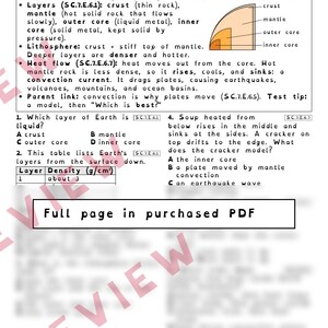 Plate Tectonics and Earth's Layers Worksheets, Florida 8th Grade Science Test Review, SC.7.E.6.5 SC.7.E.6.1, Printable Middle School Science image 3