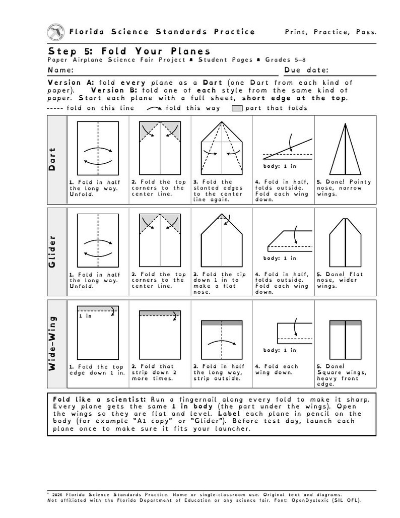 Paper Plane Science Fair Project Guide | Step by Step Student Packet | Grades 5-8 | Fair Test, Data Table, Bar Graph, Display Board image 4