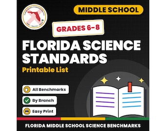 Florida Science Standards List Grades 6, 7 and 8, Middle School NGSSS Benchmarks Printable, Lesson Planning, Teacher Binder