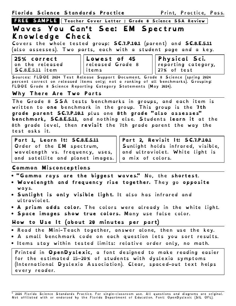 Electromagnetic Spectrum Wavelength and Frequency Worksheets, Florida 8th Grade Science Test Review, SC.8.E.5.11 SC.7.P.10.1 image 2