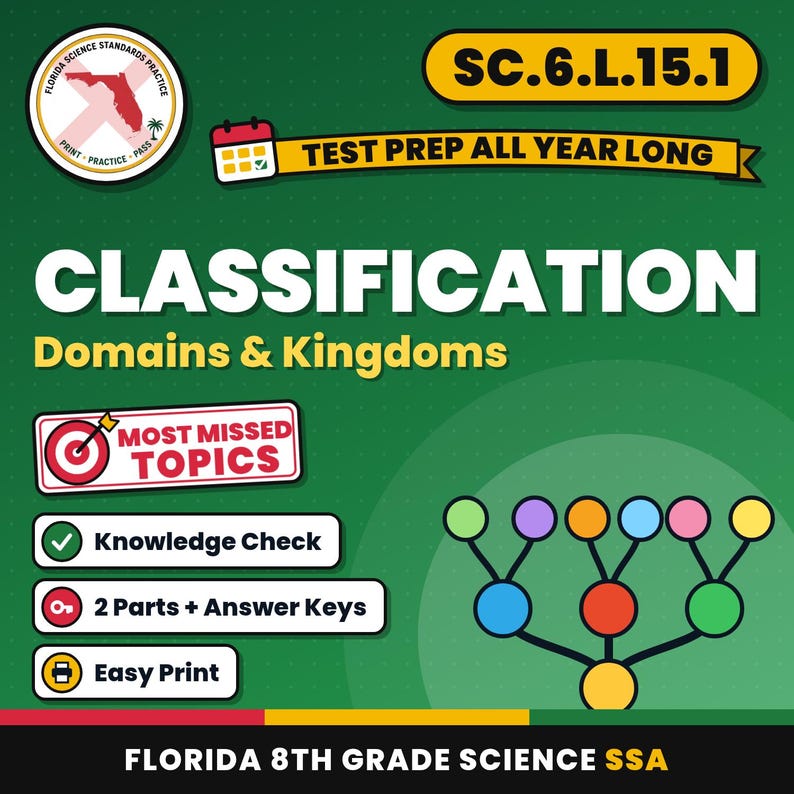 Life Science Bundle, Florida 8th Grade Science Test Review Worksheets, Grades 6-8, Printable Middle School Science, 9 Knowledge Checks image 4
