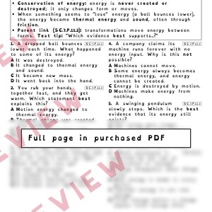 Energy Transformations and Conservation of Energy Worksheets, Florida 8th Grade Science Test Review, SC.7.P.11.2 SC.6.P.11.1 image 3